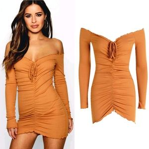Boohoo Rust Ribbed Knit Dress